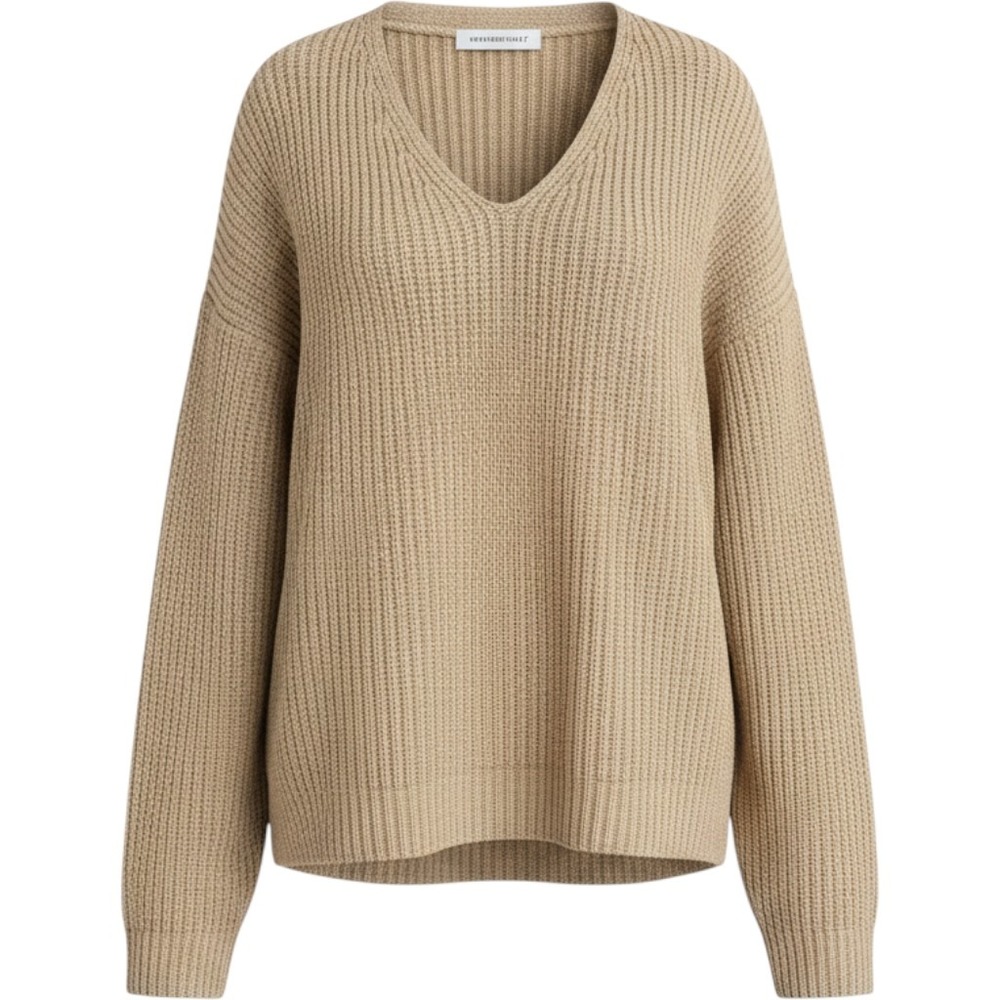 WeWoreWhat Oversized V-Neck Chunky Knit Sweater Oat Tan Asymmetrical M/L NWT
